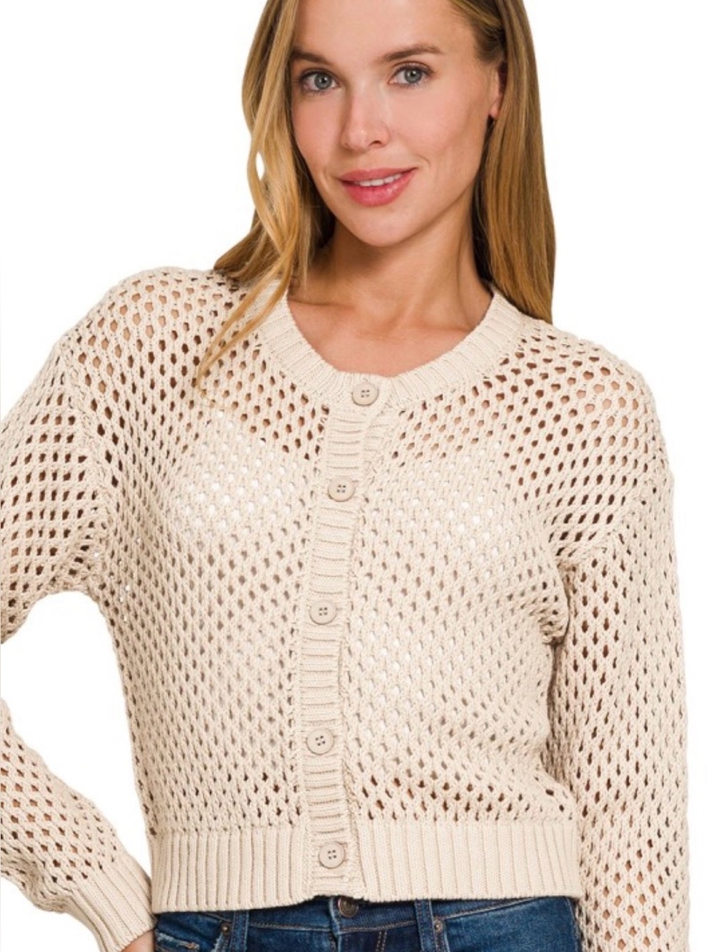 Crochet Cardigan Sweater 100% Cotton - Picture 1 of 2
